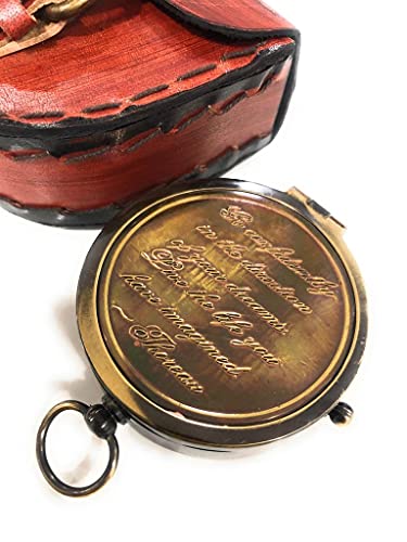 Brújula Náutica Vintage con Grabado Poema y Funda de Cuero miniatura 1
