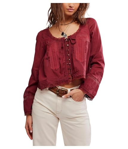 Free People Women's Forevermore Long Sleeve Top, Syrah