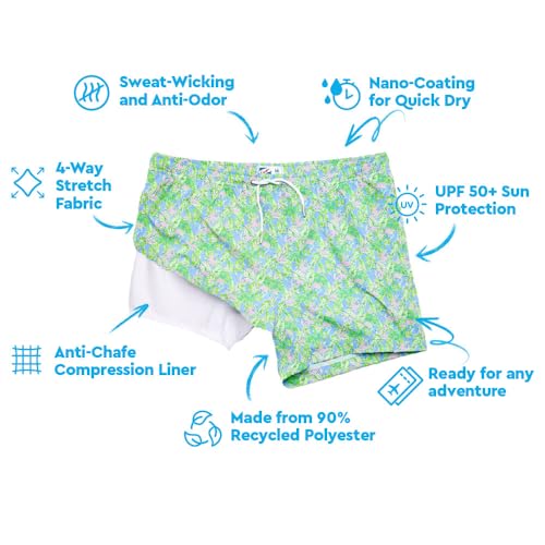 BERMIES Men’s Short Swim Trunks with Compression Liner - 4” Inseam, Quick-Dry, 4-Way Stretch, UPF 50+, Eco-Friendly Fabric 6