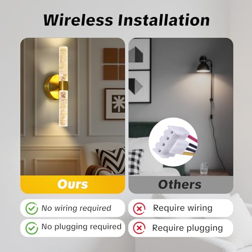 Image of Battery Operated Wall Sconce Gold, 12000mAh Rechargeable Wall Lights with Remote and Touch Control, 3000K-6000K Dimmable Wireless Wall Lamp, 15.6 inch Sconces for Bedroom Living Room (Round)