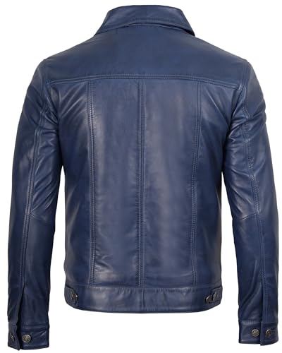 Image of fjackets Real Lambskin Vintage Trucker Leather Jacket Men - Shirt Collar Style Leather Jackets For Mens