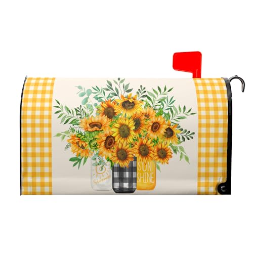Image of Spring Summer Sunflowers Large Mailbox Covers Magnetic Oversized 25.5X21 Inch Yellow Floral Flower Decorative Mailbox Cover Wraps Post Letter Box Decor for Home Garden Yard Outdoor Decoration