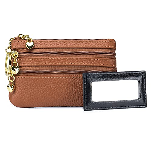 imeetu Women s Coin Purse Zipper Change Pouch Mini Wallet Card Holder with Key Chain(Caramel)