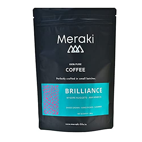Meraki Coffee - Brilliance | Medium Dark Roasted AAA Grade Arabica (Mysore Nugget) | Aromatic French Press from North Coorg Region | No Chicory | Premium Mix for Rich-Refreshing Experience | 200g Pack