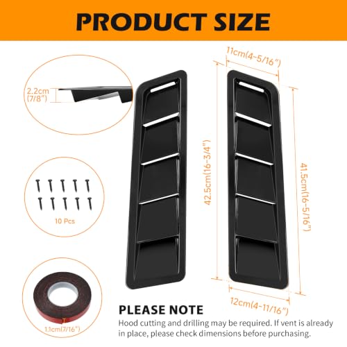Image of Car Hood Vent louvers Cold Air Flow Intake, Hood Scoop Air Vent Cover, Bonnet Cooling Trim Black Air Intake Panel Cover Car Exterior Trim for Auto Repair Shop Hood Panel Trim,Dodge Ram,F-150
