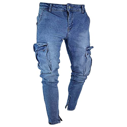 Maiyifu-GJ Men's Skinny Ripped Biker Jeans Multi Pockets Stretch Denim Pencil Pants Distressed Slim Fit Ankle Zipper Jean