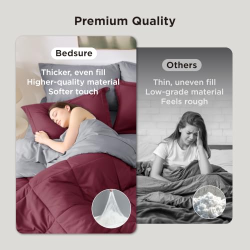 Image of Bedsure Full Size Comforter Set - 7 Pieces Reversible Red Bedding, Full Size Bed Set for All Seasons, Bed in a Bag with Down Alternative Comforter, Sheets, Pillowcases & Shams