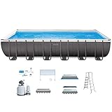 Intex 24ft X 12ft X 52in Ultra Frame Rectangular Pool Set with Sand Filter Pump & Saltwater System, Ladder, Ground Cloth, Pool Cover, Maintenance Kit & Volleyball