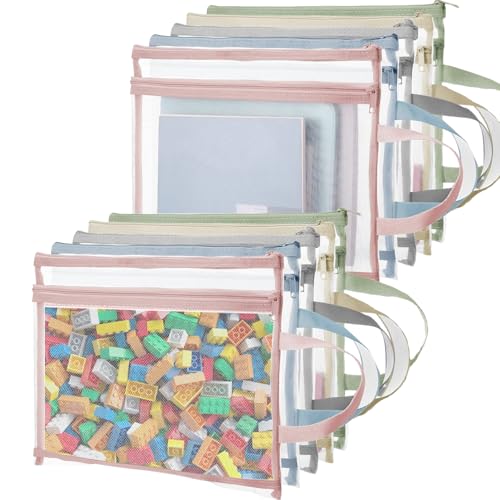 wintfarm 10 Pcs Toy Storage Bags, A4 Double-Layer Mesh Zipper Pouch Bags With Handle, Suitable For Storing Building Blocks, Puzzles, Board Games, Books, Stationery(34 * 25 CM/13.4 * 9.8 IN)