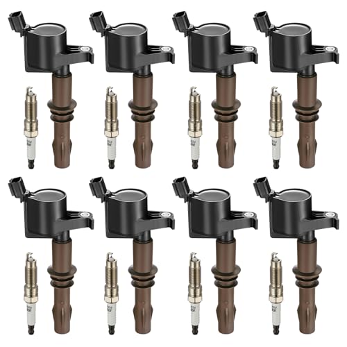 Image of 8 Ignition Coils Pack+8 Spark Plug Kit - Fix Misfires for Ford F-150 /F-250 /F-350 /Expedition /Explorer /Mustang (4.6L /5.4L V8) & Lincoln Navigator /Mercury Mountaineer - Repl. DG521 /SP509 (8-Pack)