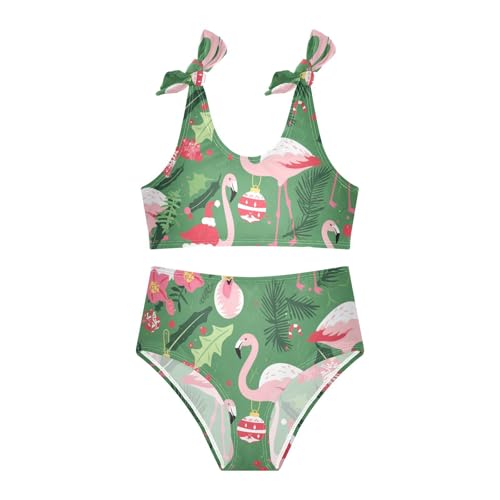 KLL Christmas Pattern with Pink Flamingo Girls' Two Piece Bikini Sets Quick-Dry Swimming Swimwear Swimsuit3