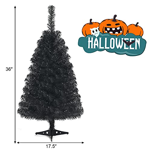 Goplus 3Ft Unlit Black Christmas Tree, Artificial Halloween Tree, Premium Small Xmas Tree For Home Office School Decoration #TOP6