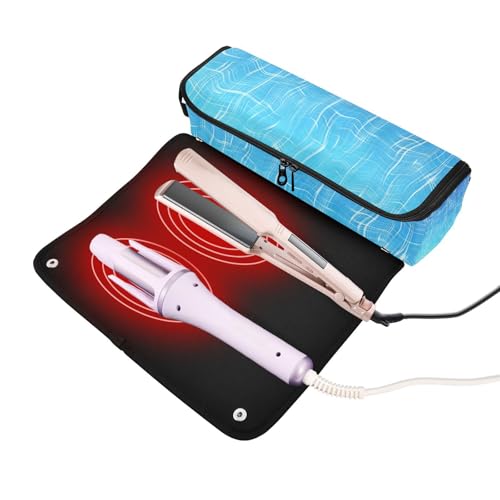 Bolsa de viaje para herramientas de cabello con tapete térmico para planchas y rizadores color azul cielo con diseño craquele miniatura 2