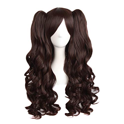 MapofBeauty 28"/70cm Lolita Long Curly Clip On Ponytails Cosplay Wig(Dark Brown)