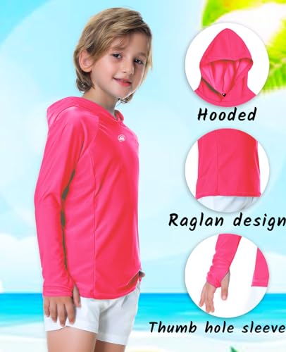AOBUTE Unisex Kids Long Sleeve Hoodie Rash Guard Boys UPF 50+ Swim Top with Thumb Hole 3-12 Years2
