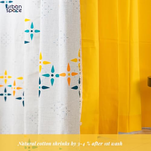 Image of Urban Space Floral 100% Cotton Curtains For Door, Combo Set Of 3 Curtains 7 Feet Long, 60-65% Room Darkening Curtain, Tieback & Eyelets Included With Curtains For Home Decor (Mosaic Yellow, 7 Feet)