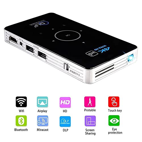 Mini projetor Android Smart DLP, projetor de bolso Bluetooth 4K LED 1080p WiFi HD Home Theater Cinem