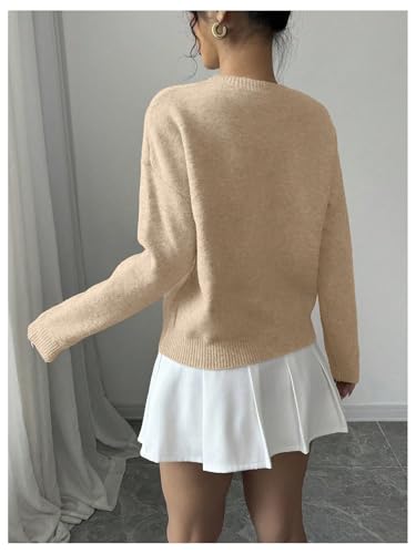 Image of RoseSeek Women's 3D Floral Appliques Crewneck Sweaters Long Sleeve Drop Shoulder Pullovers Elegant Knit Tops