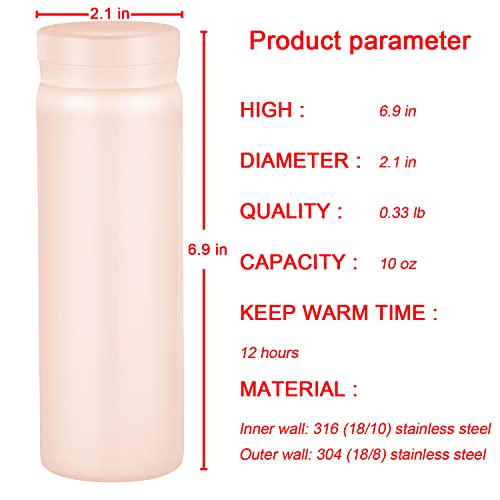 10Oz Mini Water Bottle Stainless Steel Thermos Small Flask - Insulated Vacuum, Leak Proof, Keeps Drinks Hot/Cold - Ideal For Coffee, Tea, Water - Pink #TOP1