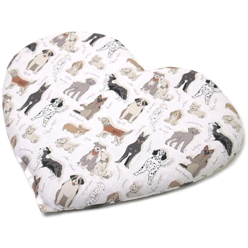 Cojín de semillas de uva con forma de corazón, aprox. 30 x 25 cm, tela orgánica, diseño de perros