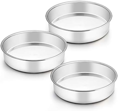 TeamFar 8 Inch Cake Pan, 3 Pcs Round Cake Pan Tier Cake Pan Set Stainless Steel, Healthy & Heavy Duty, Mirror Finish & Easy Clean, Dishwasher Safe