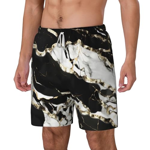 Short de plage double couche EdWal imprimé marbre noir et blanc homme