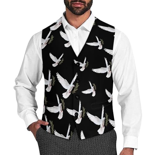 White Dove with Olive Branch Novelty Men's Suit Vest Funny Formal Dress Vests Business Waistcoat