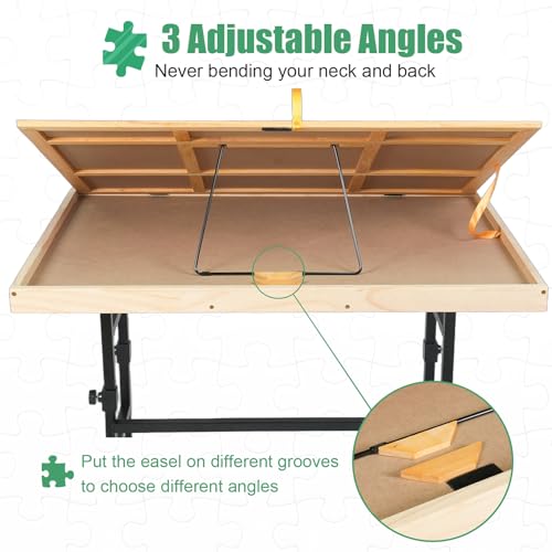 Image of ALL4JIG 1500 Piece Puzzle Table with Legs, 24.53 inchx33.19 inchAdjustable Puzzle Table, 3-Tilting-Angle Portable Wooden Puzzle Board with 4 Drawers&Cover,Drafting&Laptop Table for Couch,for Lego Building