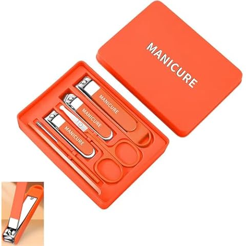 6Pcs Manicure Kit, Nail Clippings Splash-proof Design Manicure Set, Nano Glass Nail File, Nose Hair Clipper, Nail Trimmer with Hole, Nail Cleaner for Women and Men, Bright Color Nail Clippers Set Gift Cover