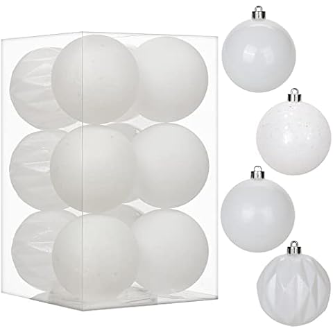Juego de 30 bolas de Navidad blancas irrompibles con purpurina de 8cm Cover
