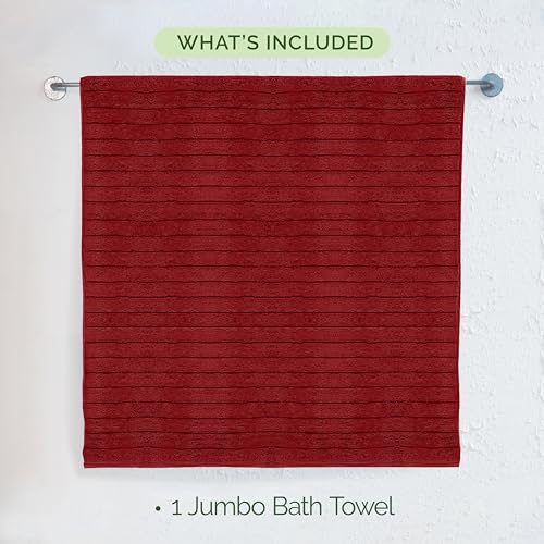 Image of Elegant Comfort 100% Turkish Cotton Corduroy Ribbed Luxury Jumbo Bath Towel Ultra Soft - 35 x 70 Inch - Luxury Spa Premium Hotel Quality Highly Absorbent and Quick Dry Large Bath Towel, Burgundy