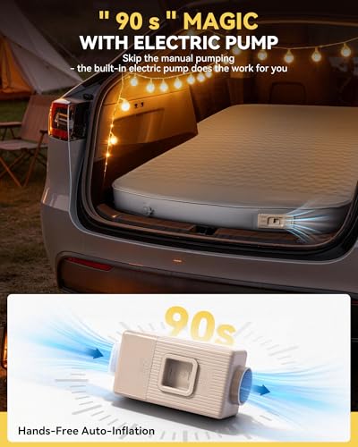 Image of Hikenture Camping Mattress for Tesla Model Y, Electric Pump Self Inflating Sleeping Pad, 4 inch Thick Foam & Air Model Y Mattress Bed, 9.5 R-Value Insulated Camping Pads for Tesla (Ultra-Thick 4 INCH)