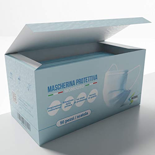 Mascherina Viso-Tessuto non Tessuto-Maschera Mono Uso Protezione Individuale-3 Strati Antipolvere Traspiranti Confortevoli-Orecchio Maschera Civili-50 PEZZI CONFEZIONE