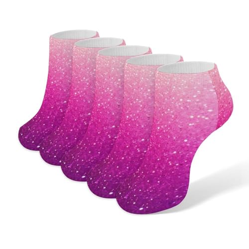 4TH N 5 Pack Pink Glitter Pattern Lightweight and Breathable Athletic Socks for Office, Home, Daily Wear, Casual Fashion Low Cut Ankle Sock