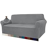 Granbest High Stretch Sofa Covers 4 Seater Soft Extra Large Couch Covers for Dogs Cats Jacquard Spandex Non Slip Sofa Slipcover Furniture Protector with Elastic Bottom (4 Seater, Light Gray)