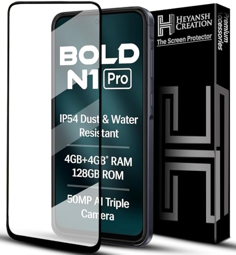 Image of Tempered Glass Screen Protector Compatible For Lava Bold N1 Pro with Edge-To-Edge Protector Coverage and Easy Installation Kit, Pack of 1, Black