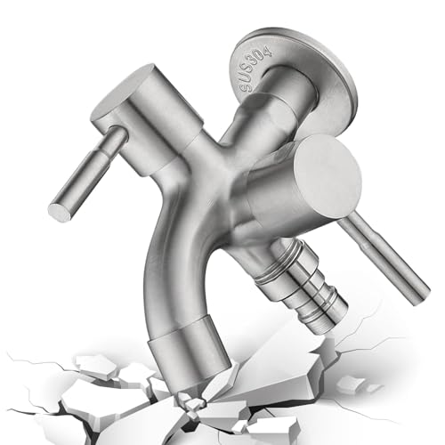 szaluyk Grifo de Agua Doble Salida Jardín,Grifo Doble Jardín - Grifo exterior de acero inoxidable Grifo de agua de doble salida - Grifo de jardín con salida de manguera de agua para grifo de 2 vías