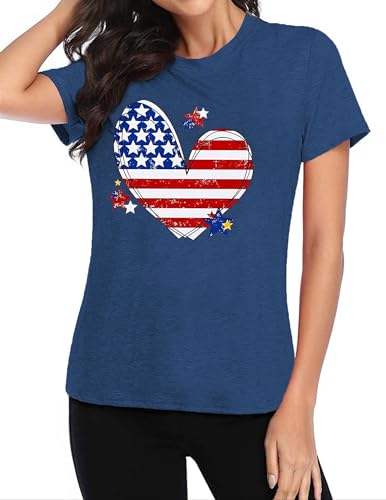 American Flag Shirts for Women 4th of July Tops USA Print T Shirt Casual Short Sleeve American Proud T-Shirt Tops3