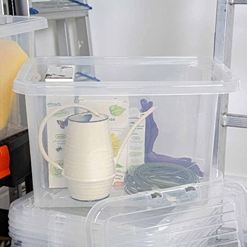 Clear Plastic Storage Box Boxes With Lids Home Office Stackable Nestable, 24L, Set of 10