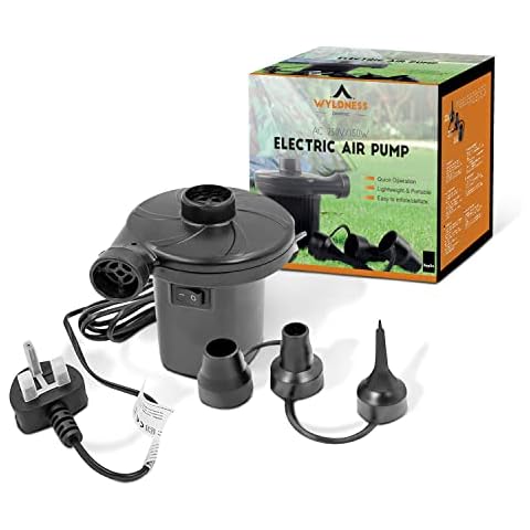Electric Air Pump Kit - High Power 240V/130W AC - Quick-Fill Air Inflator & Deflator - for Garden, Kids Swimming Inflatables, Camping, Paddling Pools, Airbed, Sofa, Car - 3 Nozzles Included Cover