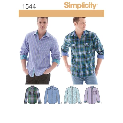 Simplicity Sewing Pattern 1544: Men's Shirt with Fabric Variations, Size, Paper, White, BB (44-46-48-50-52)