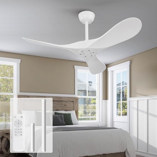 KBZZ 42 Inch White Ceiling Fan without Light,6 Speeds,Reversible Silent