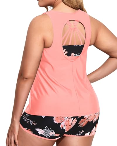 Image of Holipick Women Plus Size Swimsuits - Athletic 3 Piece Tankini with Shorts