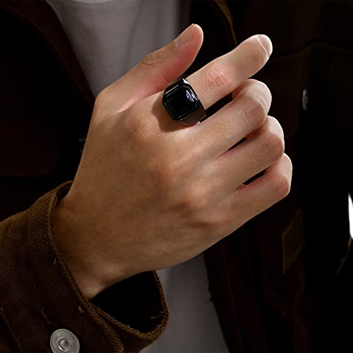 Bague tungstène pierre en cristal noir et acier inoxydable luxe