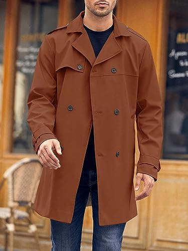Minetom Manteau Homme Long Trench Coat Hiver Double Boutonnage Avec Ceinture