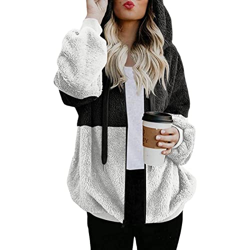 Herbstjacke Damen Schwarz Elegant Warm Kapuzenjacke Softshelljacke Langarm Winterjacke Wanderjacke Fleece Jacken Weich Flauschig Outdoorjacke Plüschmantel Teddy Mantel Streetwear Hoodie Sweatshirt Cover