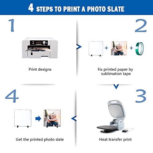 Vesub 4 Pcs Sublimation Slate Rock Blanks, 7.62 X 7.62 Inch Square Sublimation Stone Slate With Display Holder,Custom Photo Frame For Htvront Auto Press Print #TOP5