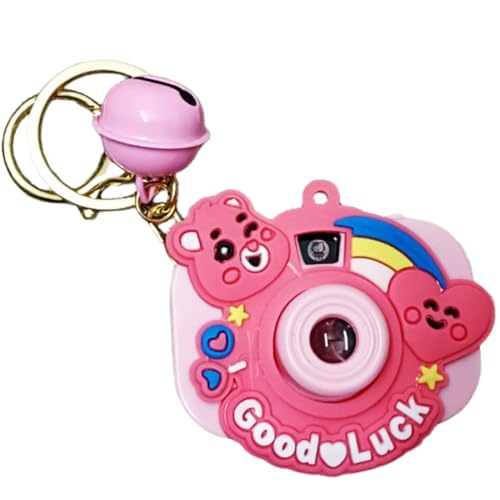 Image of Mini Projector Camera Toy with Bell, Plastic Multicolor Design, Light Projection Feature, Cartoon Keychain for Kids