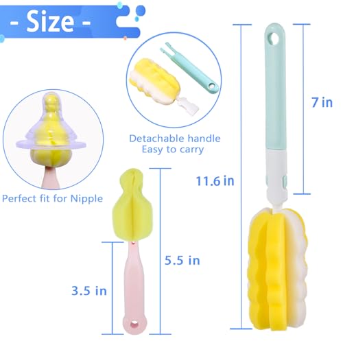 Image of 4PCS Baby Bottle Brush Set - Milk Bottle & Nipple Cleaner with 4 Detachable Portable Scrubber Brushes