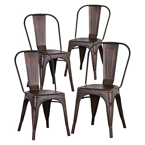 homewell Lot de 4 chaises de salle à manger style industriel rétro en métal avec dossier - Pour l'intérieur et l'extérieur - Rouille